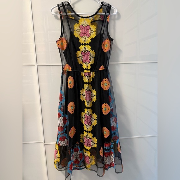Modcloth Pink and Orange Midi Sundress Sleeveless Scoop Neck - Picture 5 of 11